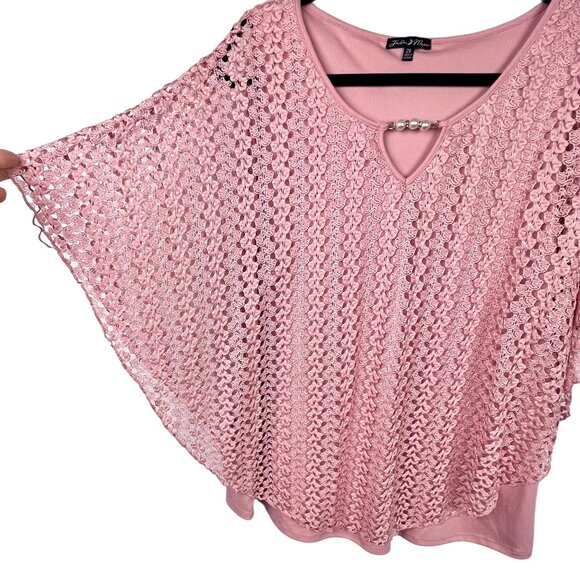 Pretty Pink Top Tank w/ Attached Lace Overlay Size 2X Pearl Feature by Jade Moon - Picture 9 of 12